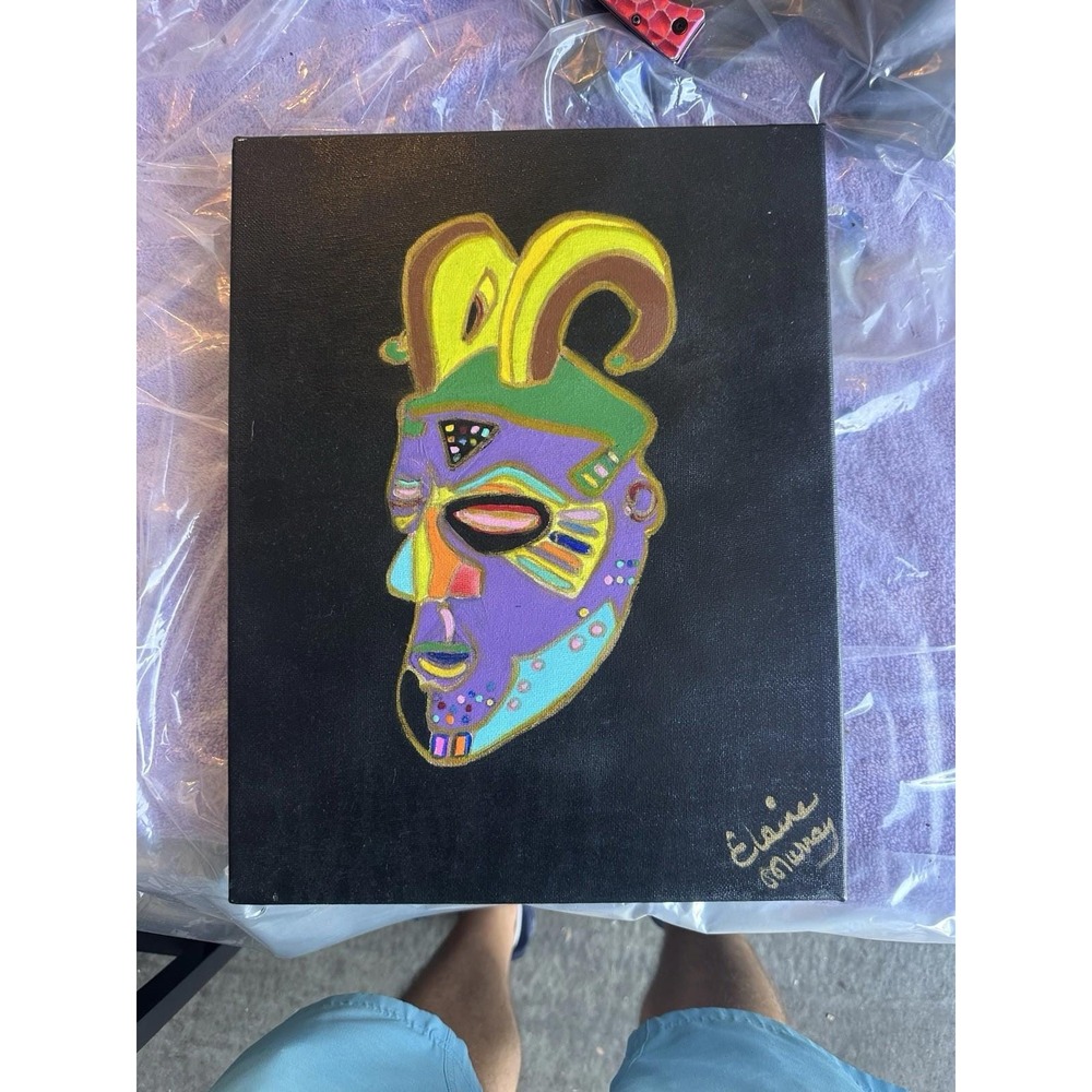 Elaine Murray Original Abstract Mask Painting Acrylic on‎ Canvas Signed